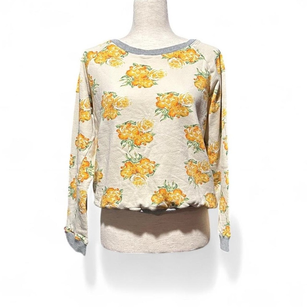 Mural Yellow Floral Sweatshirt with Gray Accents